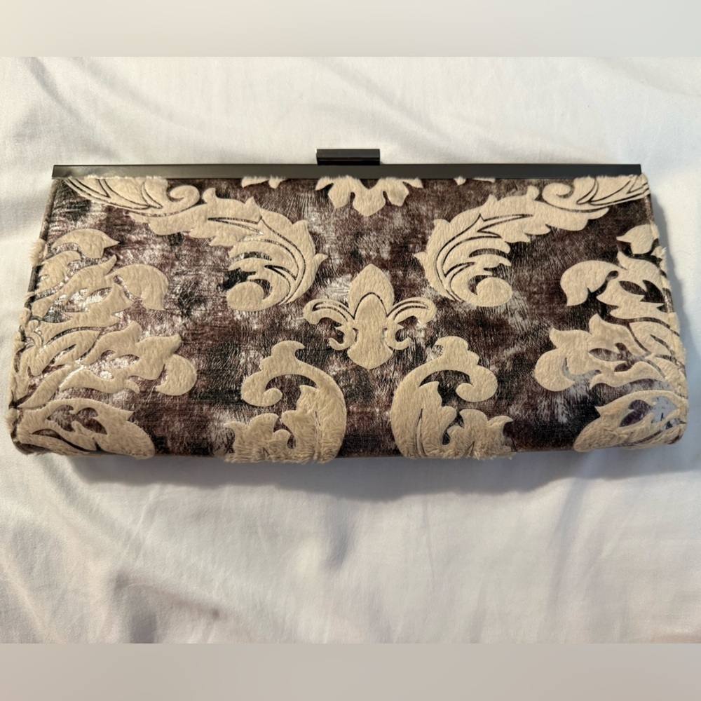 Charming Charlie Deep Purple/Gray Clutch w/chain. New